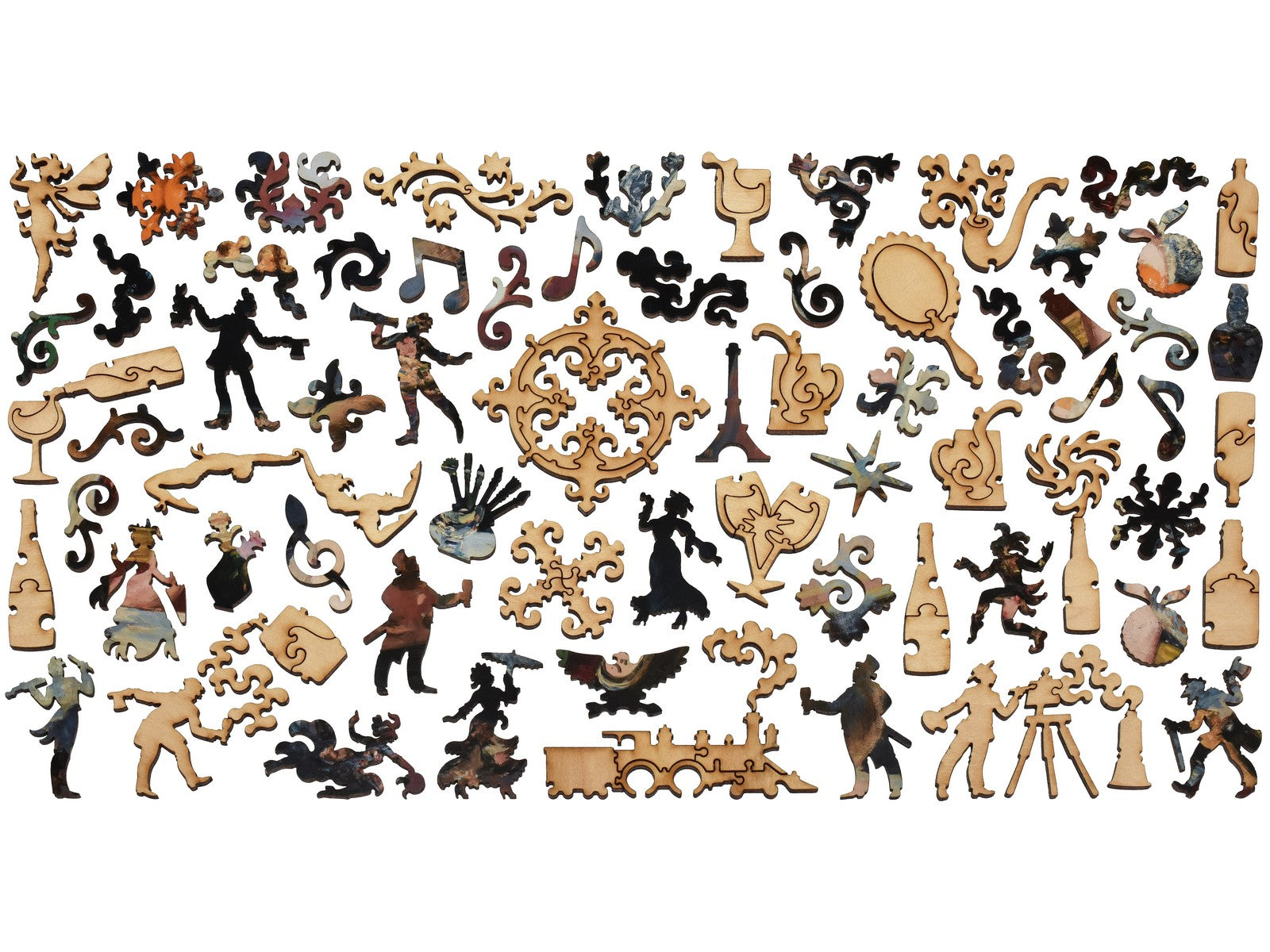 The whimsy pieces that can be found in the puzzle, A Bar at the Folies-Bergère.