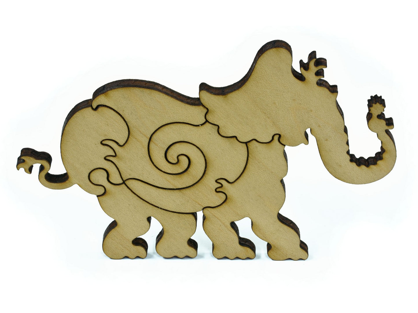 A closeup of pieces in the shape of an elephant.
