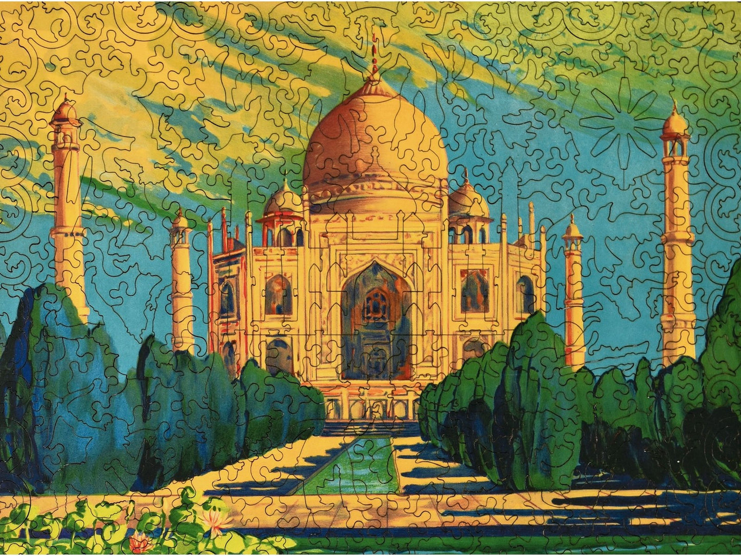 A closeup of the front of the puzzle, Agra, showing the detail in the pieces.