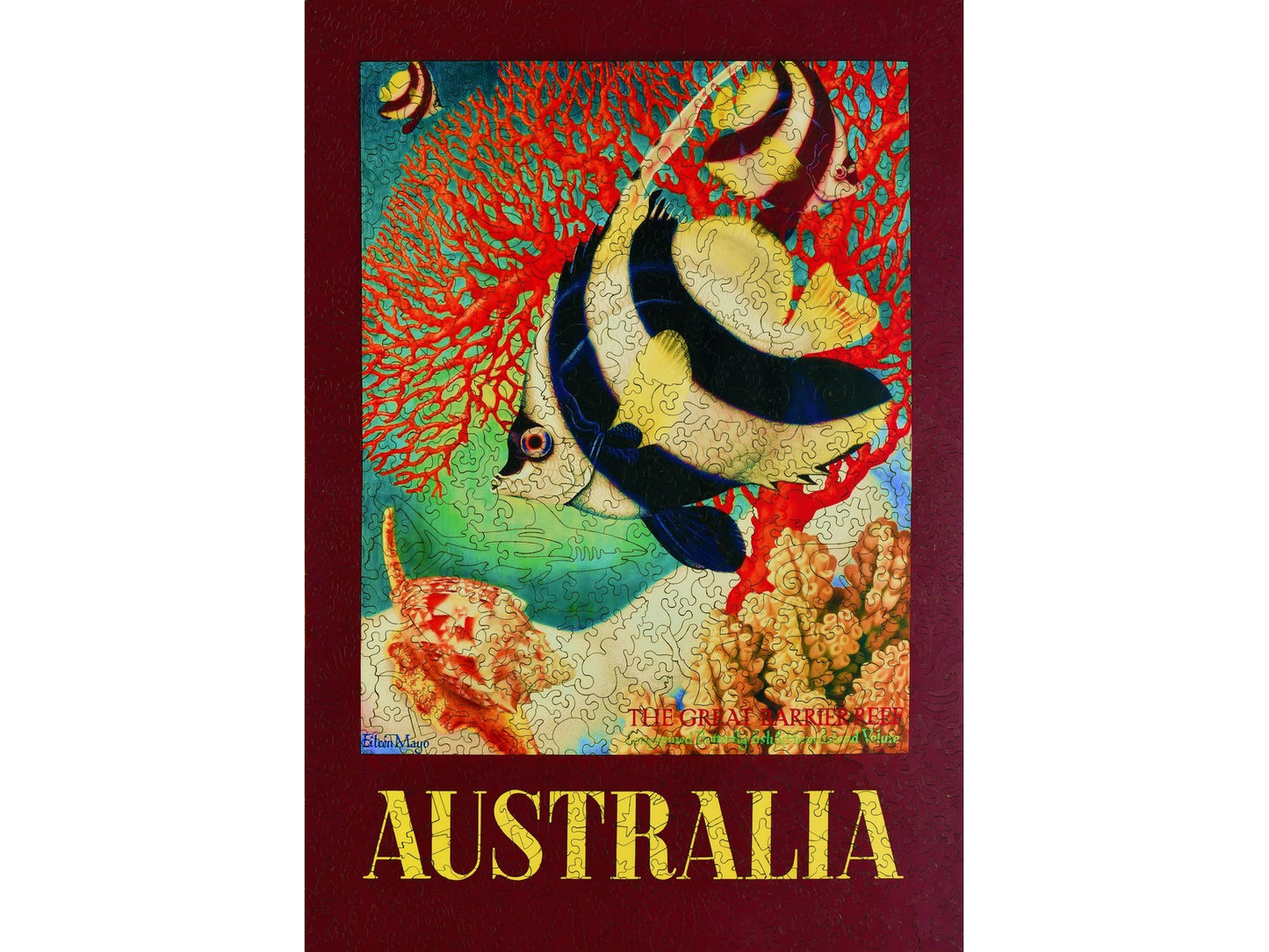The front of the puzzle, Australia, which shows tropical fish in a coral reef.