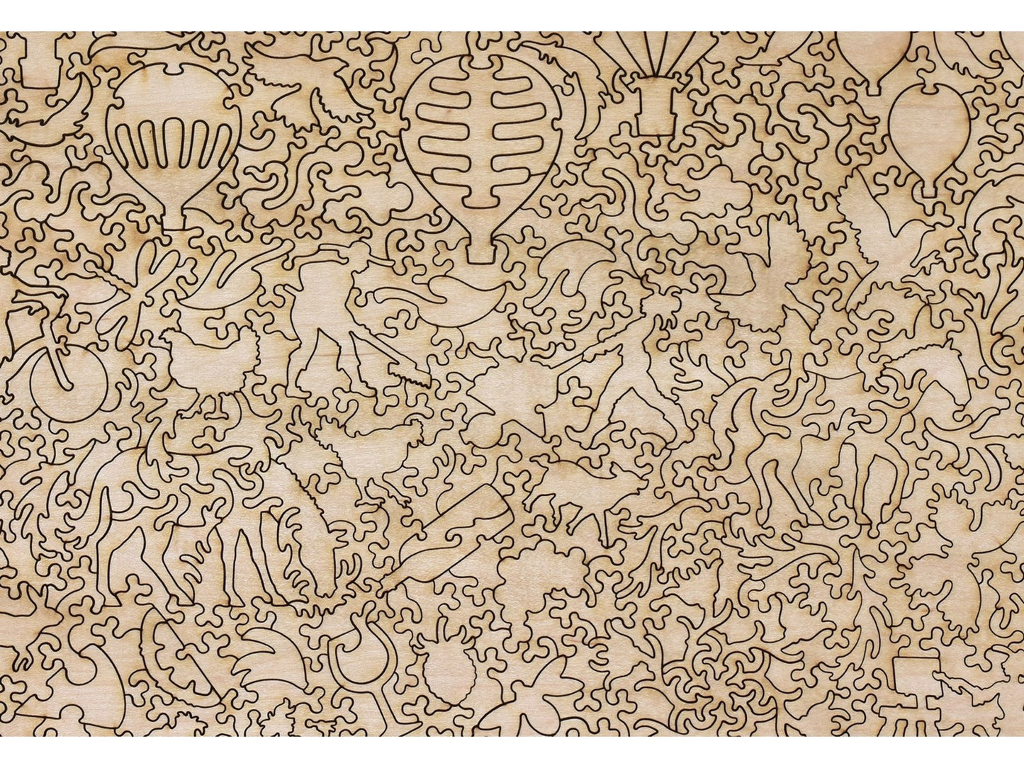 A closeup of the back of the puzzle, Balloons Over Farmland, showing the detail in the pieces.