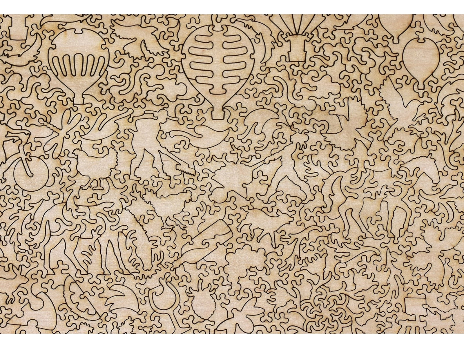 A closeup of the back of the puzzle, Balloons Over Farmland, showing the detail in the pieces.