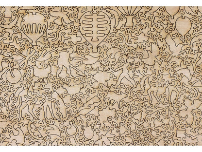 A closeup of the back of the puzzle, Balloons Over Farmland, showing the detail in the pieces.