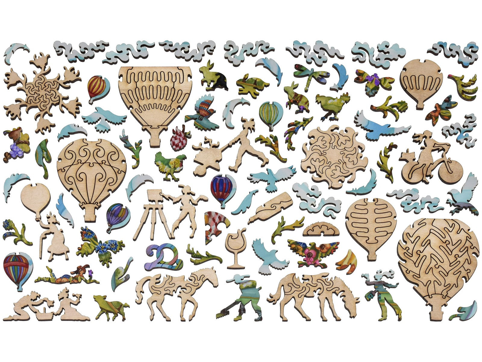 The whimsy pieces that can be found in the puzzle, Balloons Over Farmland.