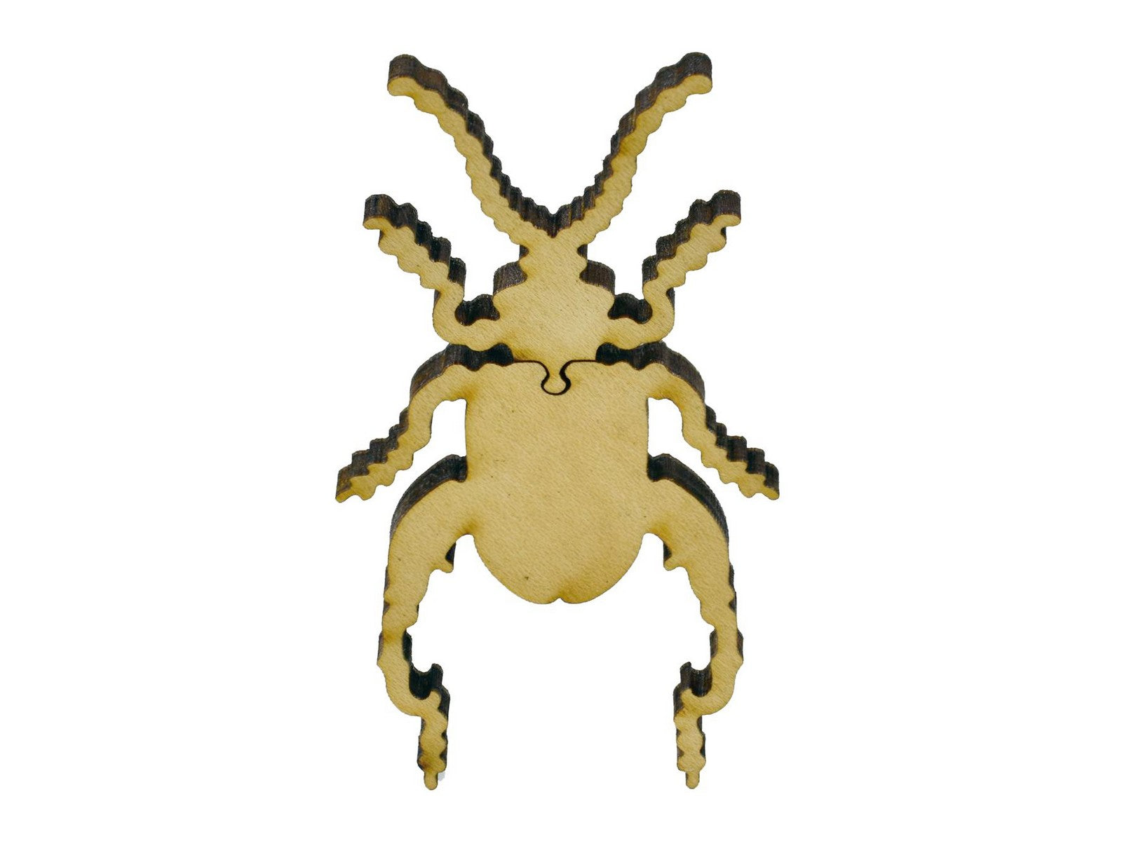 A closeup of pieces in the shape of a beetle.