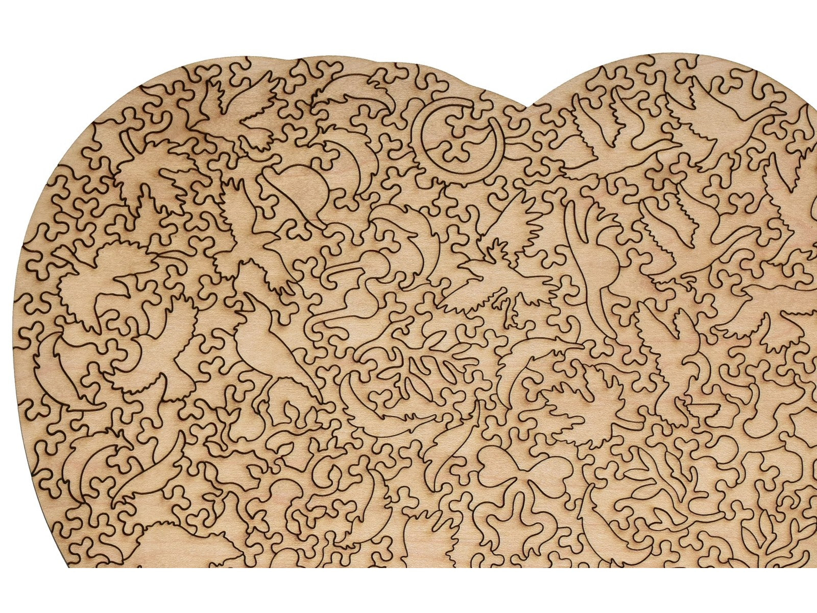 A closeup of the back of the puzzle, Birds of a Feather, showing the detail in the pieces.