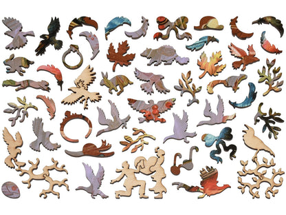 The whimsy pieces that can be found in the puzzle, Birds of a Feather.