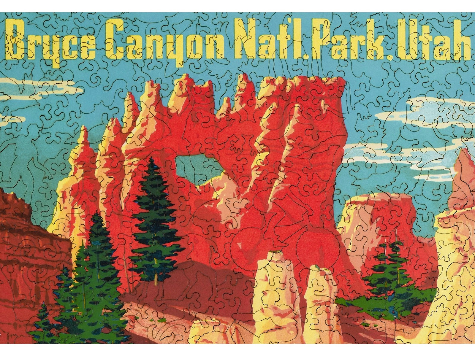A closeup of the front of the puzzle, Bryce Canyon National Park, showing the detail in the pieces.