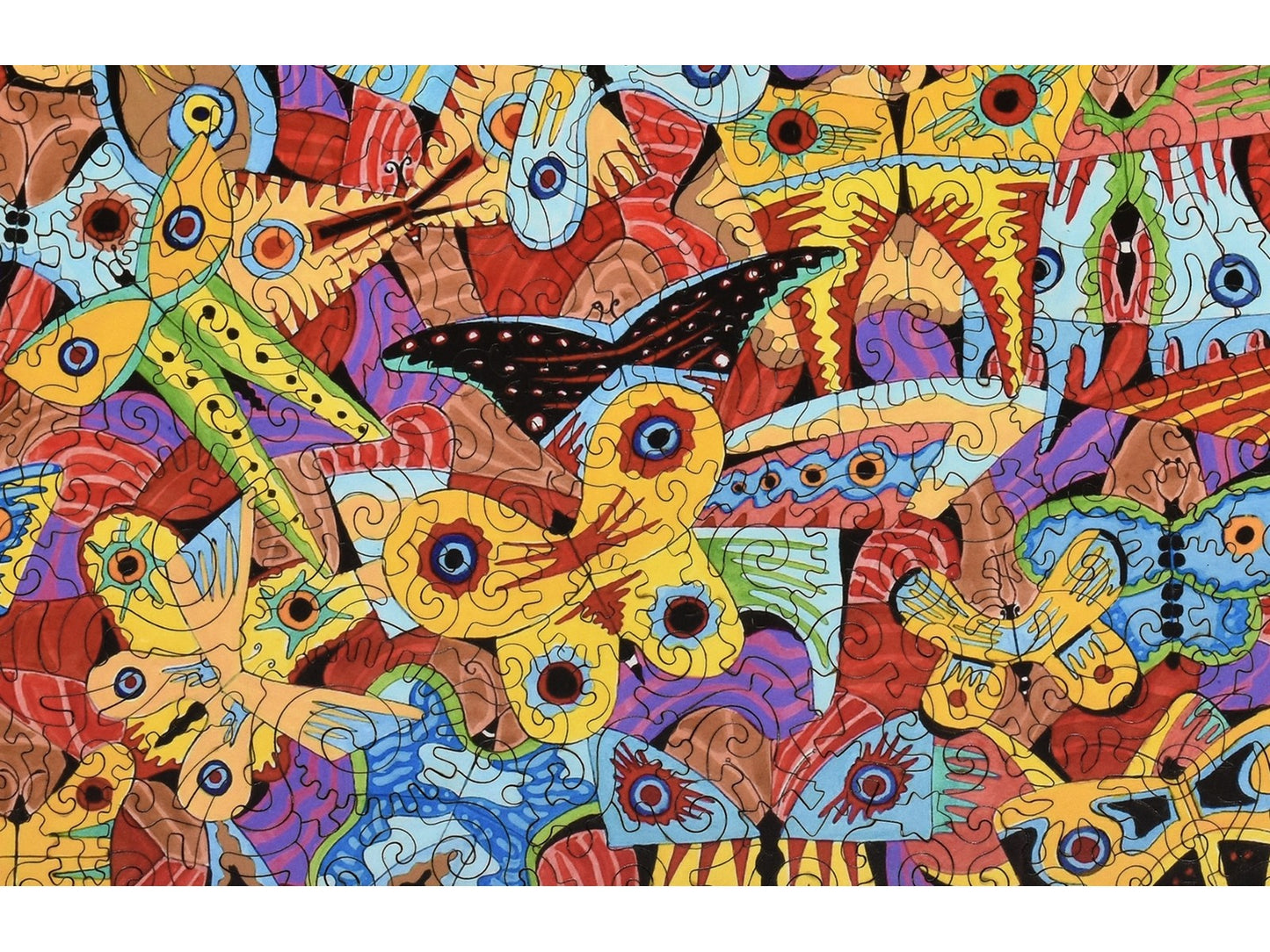 A closeup of the front of the puzzle, Butterflies, showing the detail in the pieces.