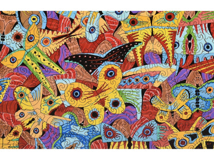 A closeup of the front of the puzzle, Butterflies, showing the detail in the pieces.