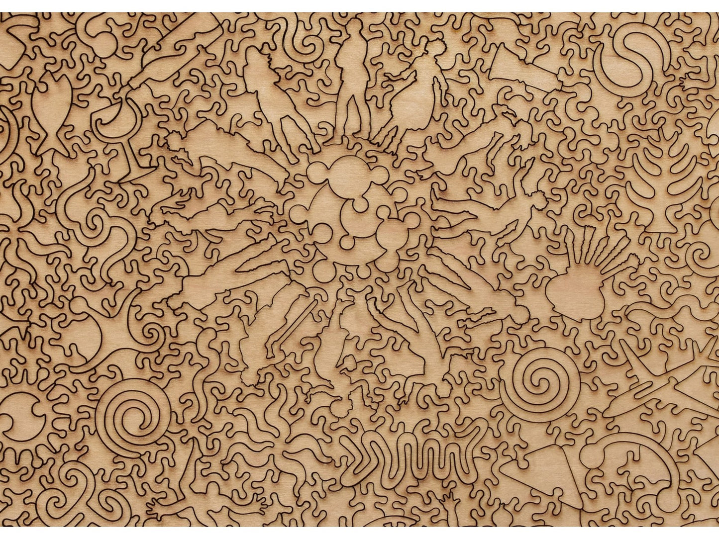 A closeup of the back of the puzzle, Calder's Studio, showing the detail in the pieces.