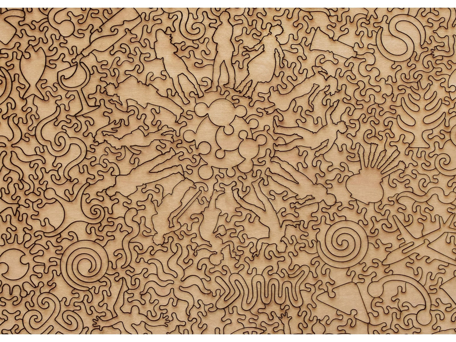 A closeup of the back of the puzzle, Calder's Studio, showing the detail in the pieces.