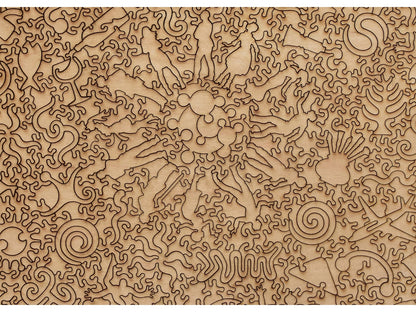 A closeup of the back of the puzzle, Calder's Studio, showing the detail in the pieces.