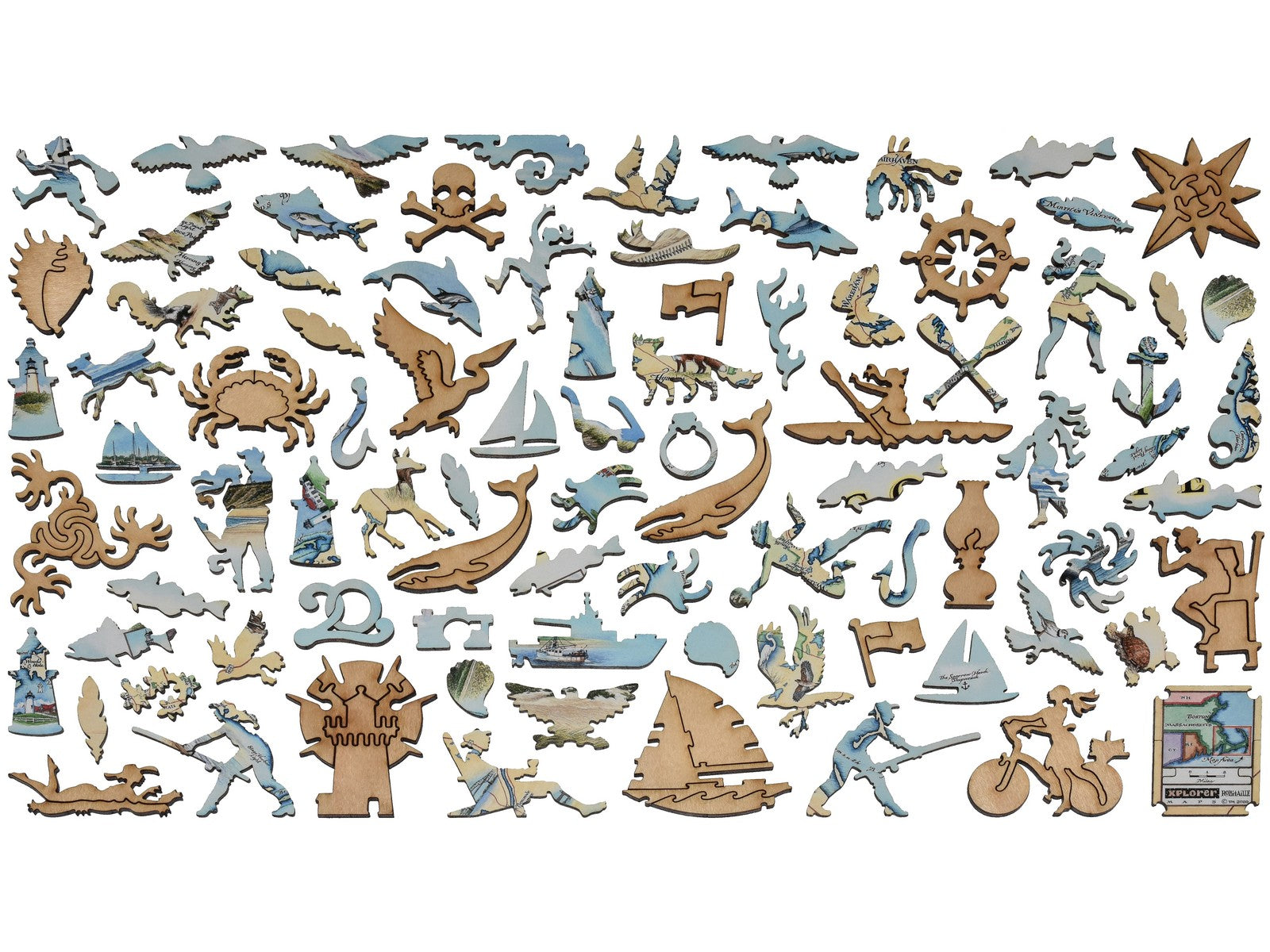 The whimsy pieces that can be found in the puzzle, Cape Cod Xplorer Map.
