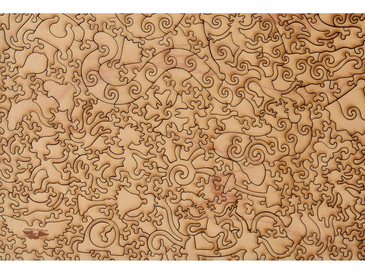 A closeup of the back of the puzzle, The Cat in the Hat, showing the detail in the pieces.