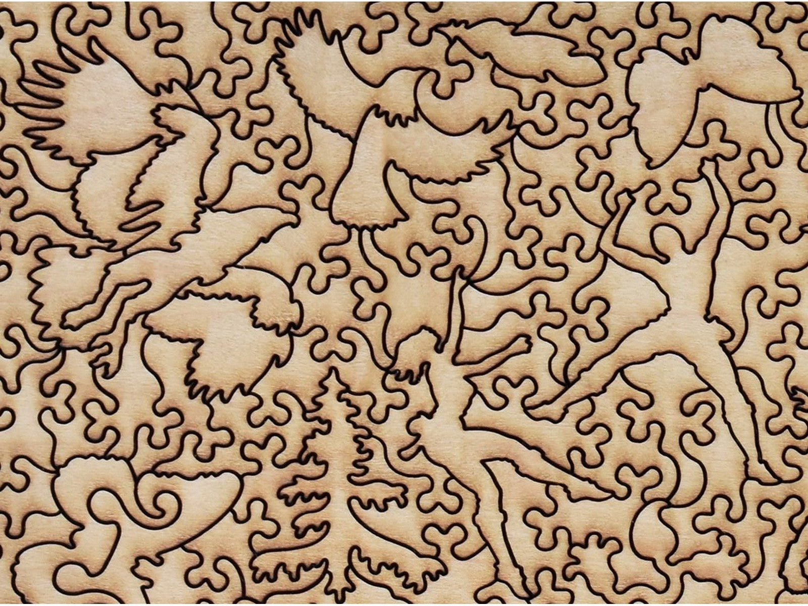A closeup of the back of the puzzle, Chautauqua Trail, showing the detail in the pieces.