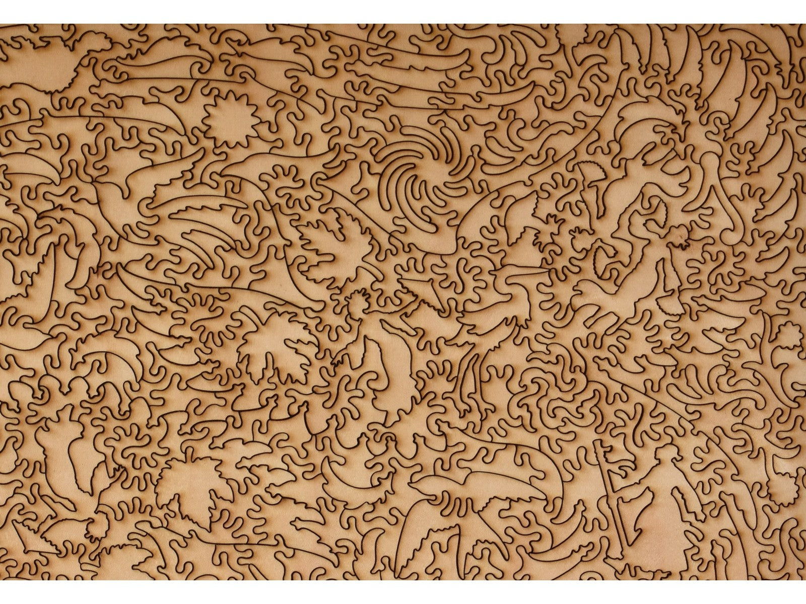 A closeup of the back of the puzzle, Chiyogami Chrysanthemums, showing the detail in the pieces.