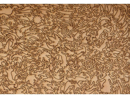 A closeup of the back of the puzzle, Chiyogami Chrysanthemums, showing the detail in the pieces.