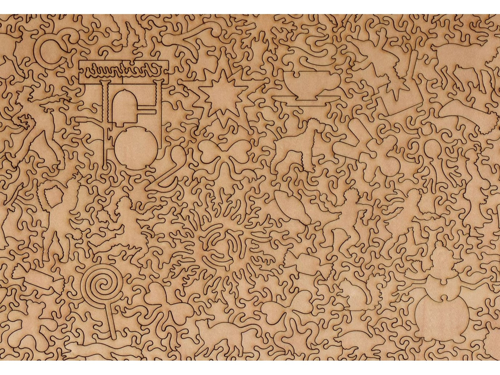 A closeup of the back of the puzzle, Christmas Village, showing the detail in the pieces.