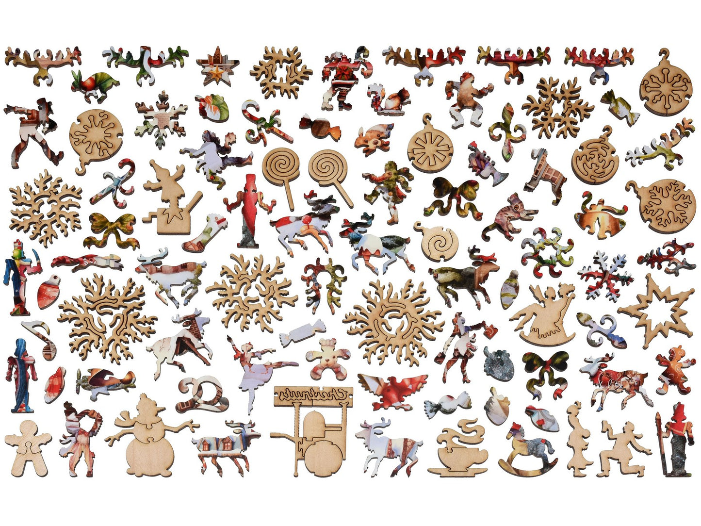 The whimsy pieces that can be found in the puzzle, Christmas Village.