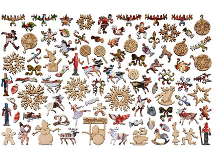 The whimsy pieces that can be found in the puzzle, Christmas Village.