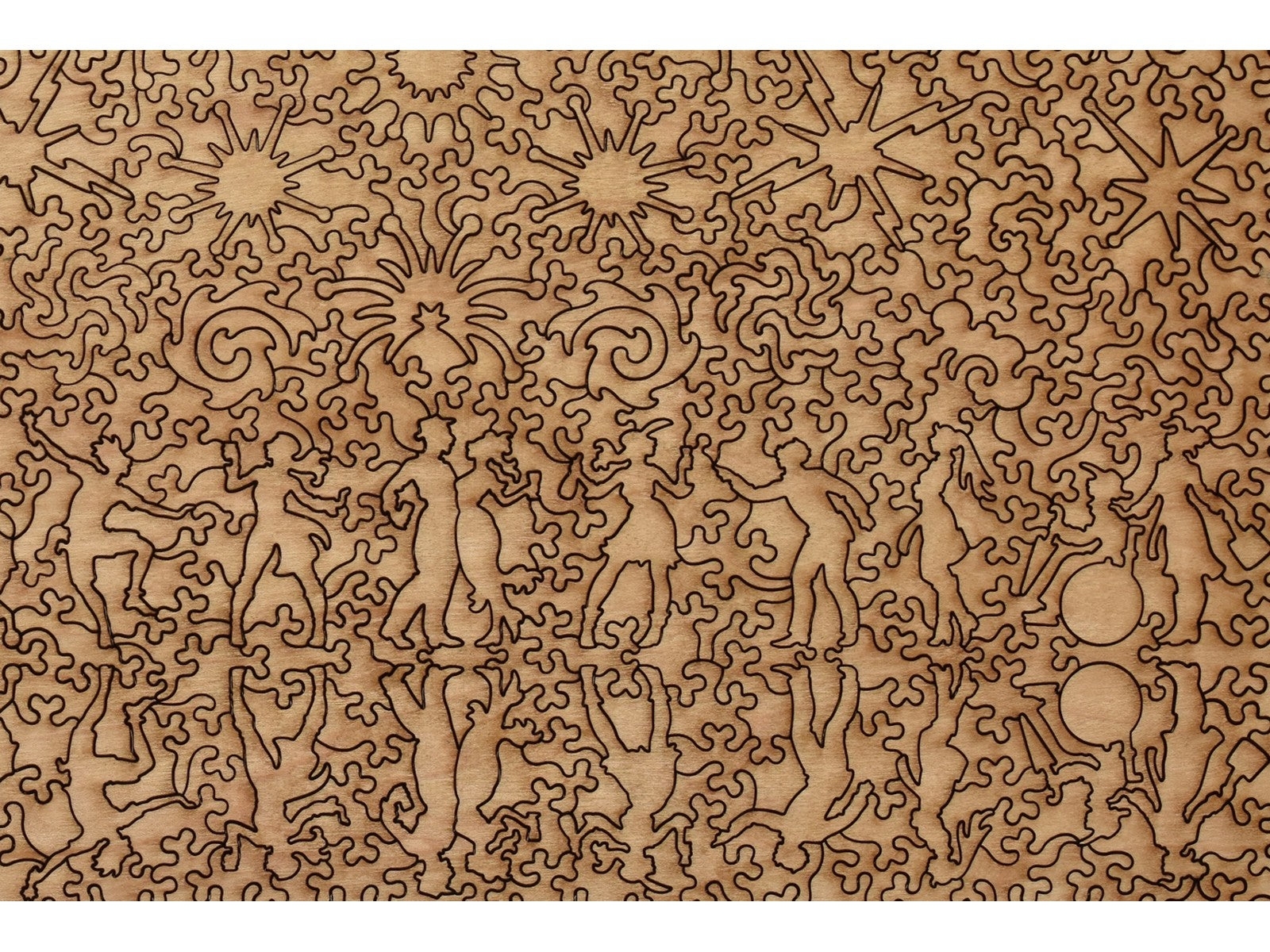 A closeup of the back of the puzzle, City Celebration, showing the detail in the pieces.