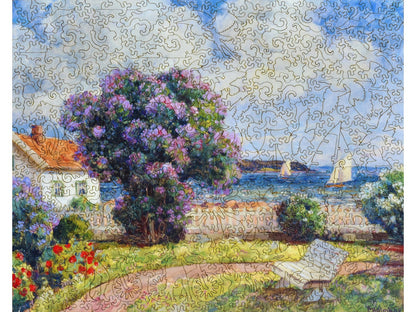 The front of the puzzle, Coastal Landscape with Blooming Lilac Bush.