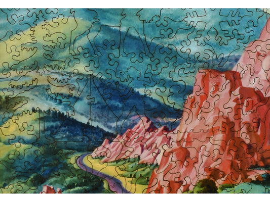 A closeup of the front of the puzzle, Colorado United Airlines, showing the detail in the pieces.