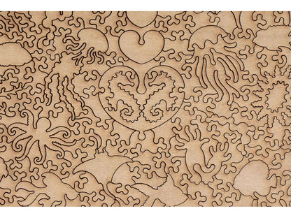 A closeup of the back of the puzzle, Courtship, showing the detail in the pieces.