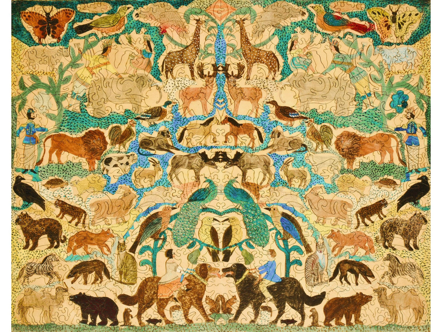 The front of the puzzle, Cutout of Animals, which shows a mirror image of a menagerie of animals.