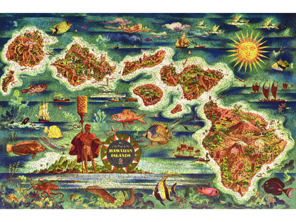 The front of the puzzle, Dole Map of the Hawaiian Islands, which shows an illustrated map of the Hawaiian islands.
