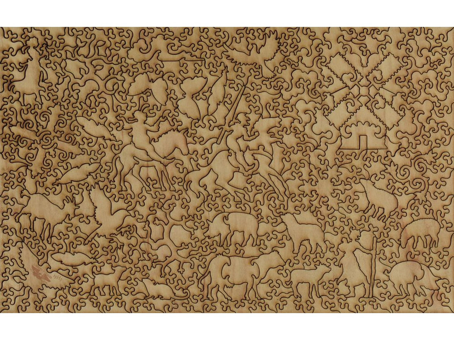 The back of the puzzle, Don Quixote and Sancho Panza at a Crossroads, showing the detail in the pieces.