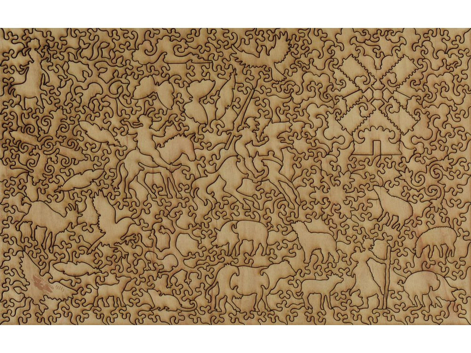 The back of the puzzle, Don Quixote and Sancho Panza at a Crossroads, showing the detail in the pieces.