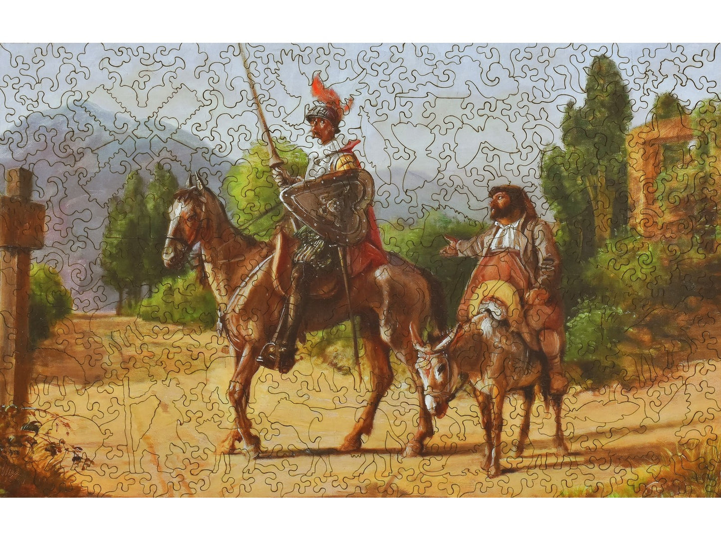 The front of the puzzle, Don Quixote and Sancho Panza at a Crossroads.