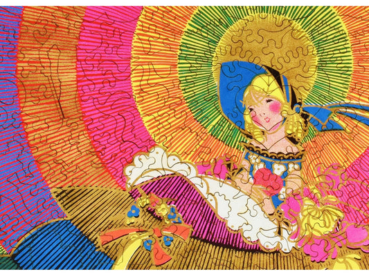 A closeup of the front of the puzzle, Feelings For You, showing the detail in the pieces.