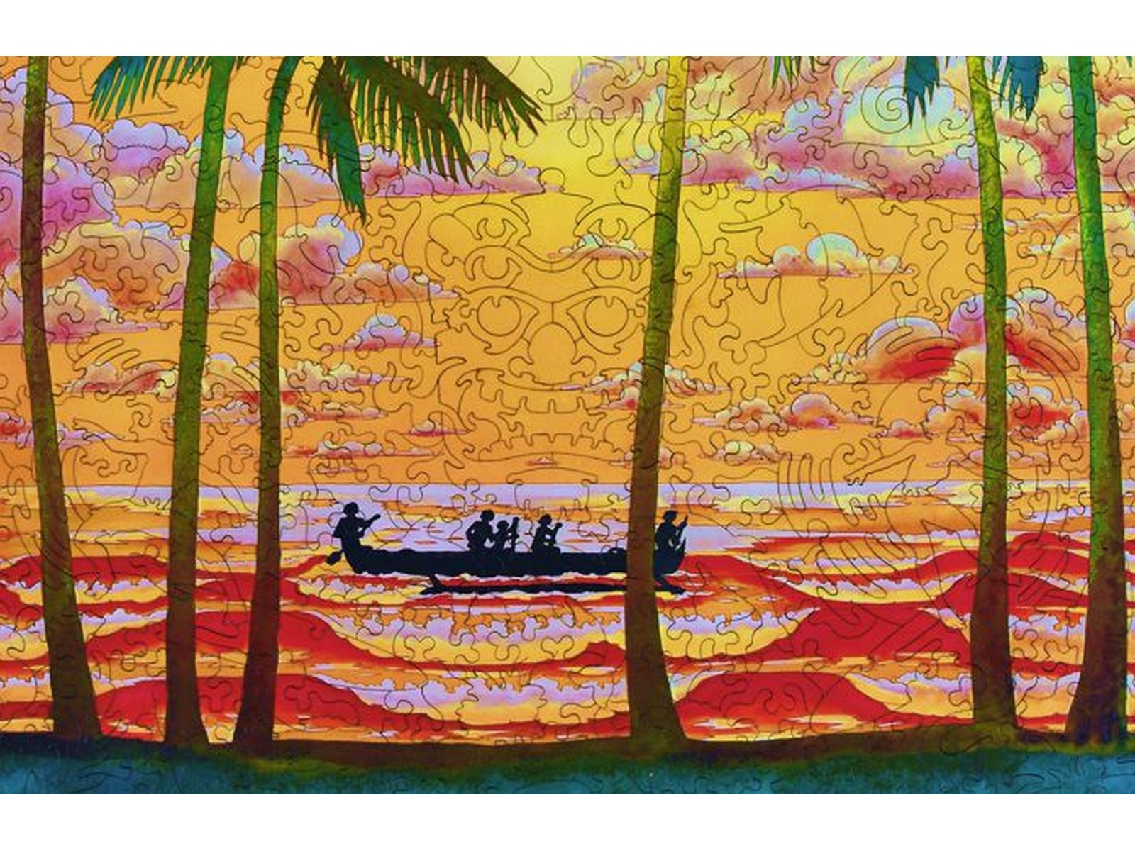 A closeup of the front of the puzzle, Fly Hawaiian Air, showing the detail in the pieces.