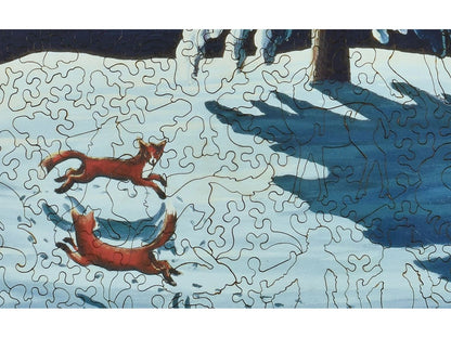 A closeup of the front of the puzzle, Foxes in the Moonlight.