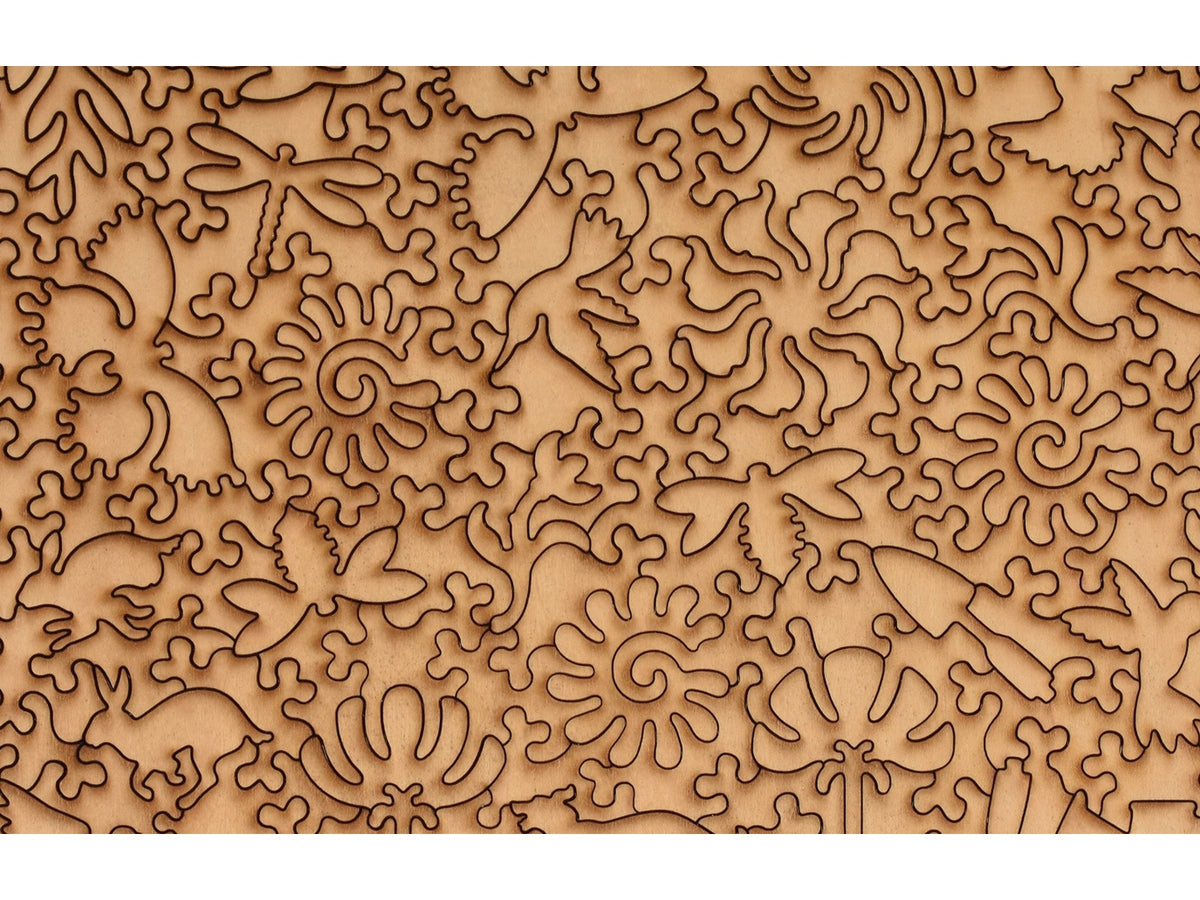 A closeup of the back of the puzzle, Foxgloves and Alliums, showing the detail in the pieces.