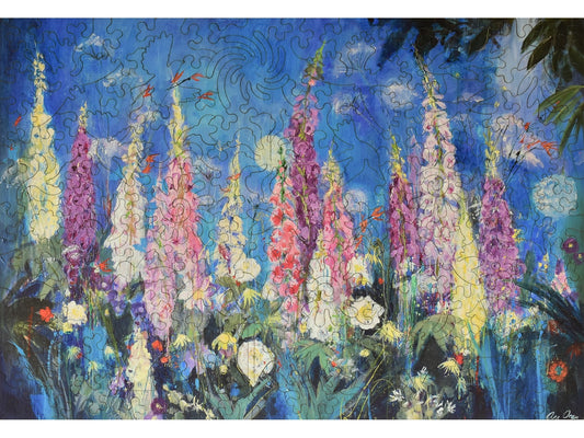 The front of the puzzle, Foxgloves and Alliums.