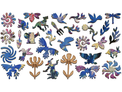 The whimsy pieces that can be found in the puzzle, Foxgloves and Alliums.