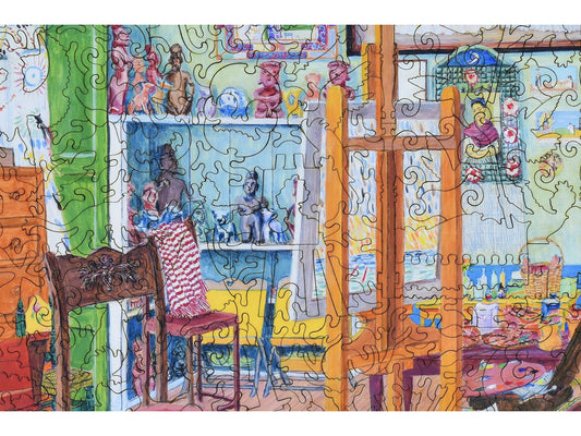 A closeup of the front of the puzzle, Frida Kahlo's Studio.