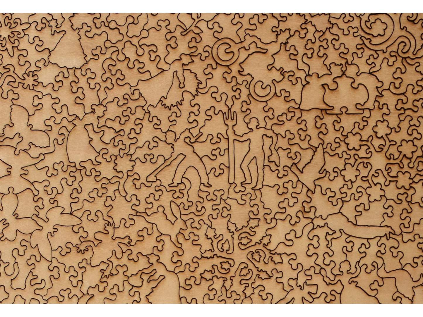 A closeup of the back of the puzzle, Geraniums, showing the detail in the pieces.