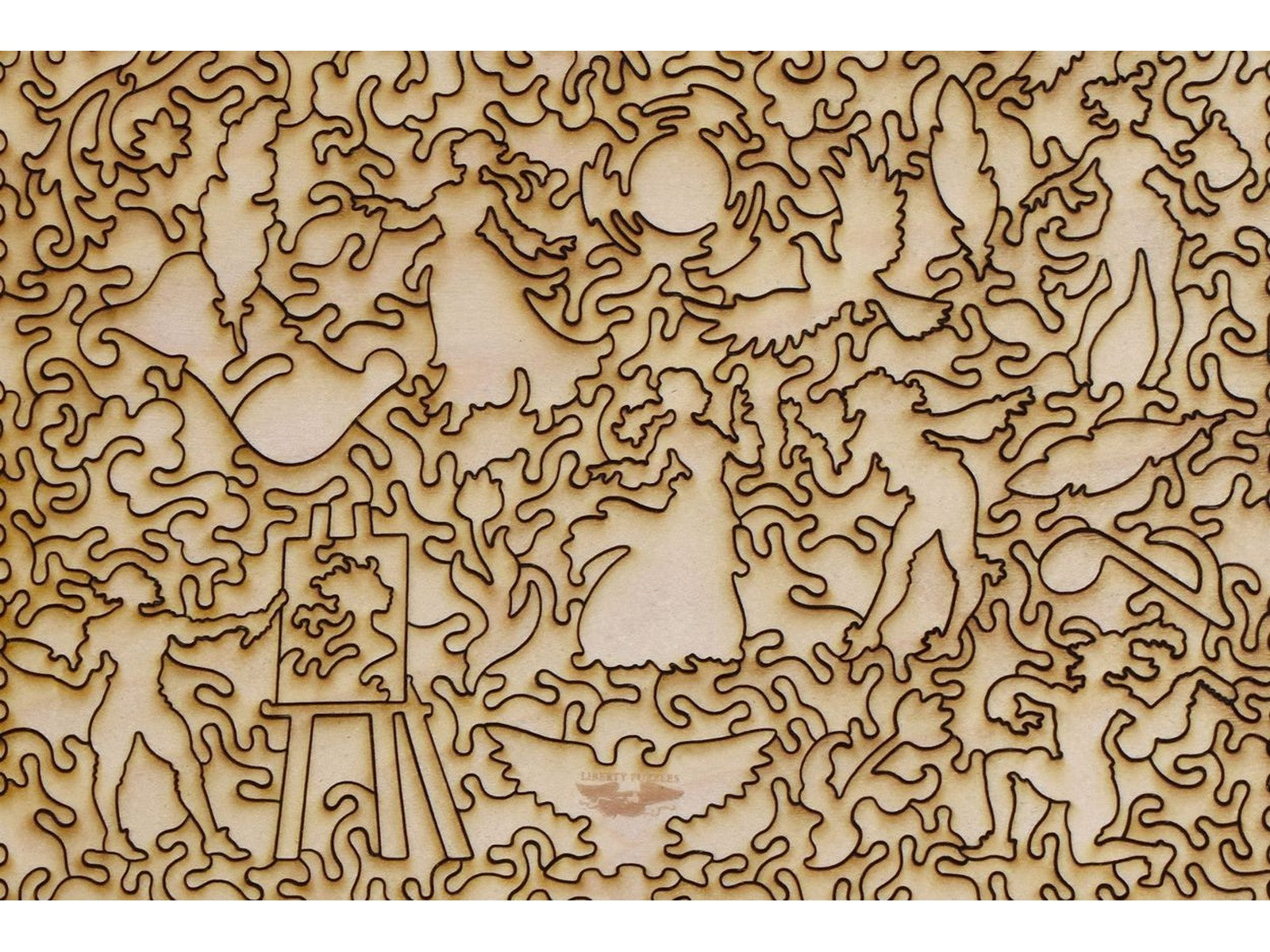 A closeup of the back of the puzzle, Girl Reading a Letter by an Open Window, showing the detail in the pieces.