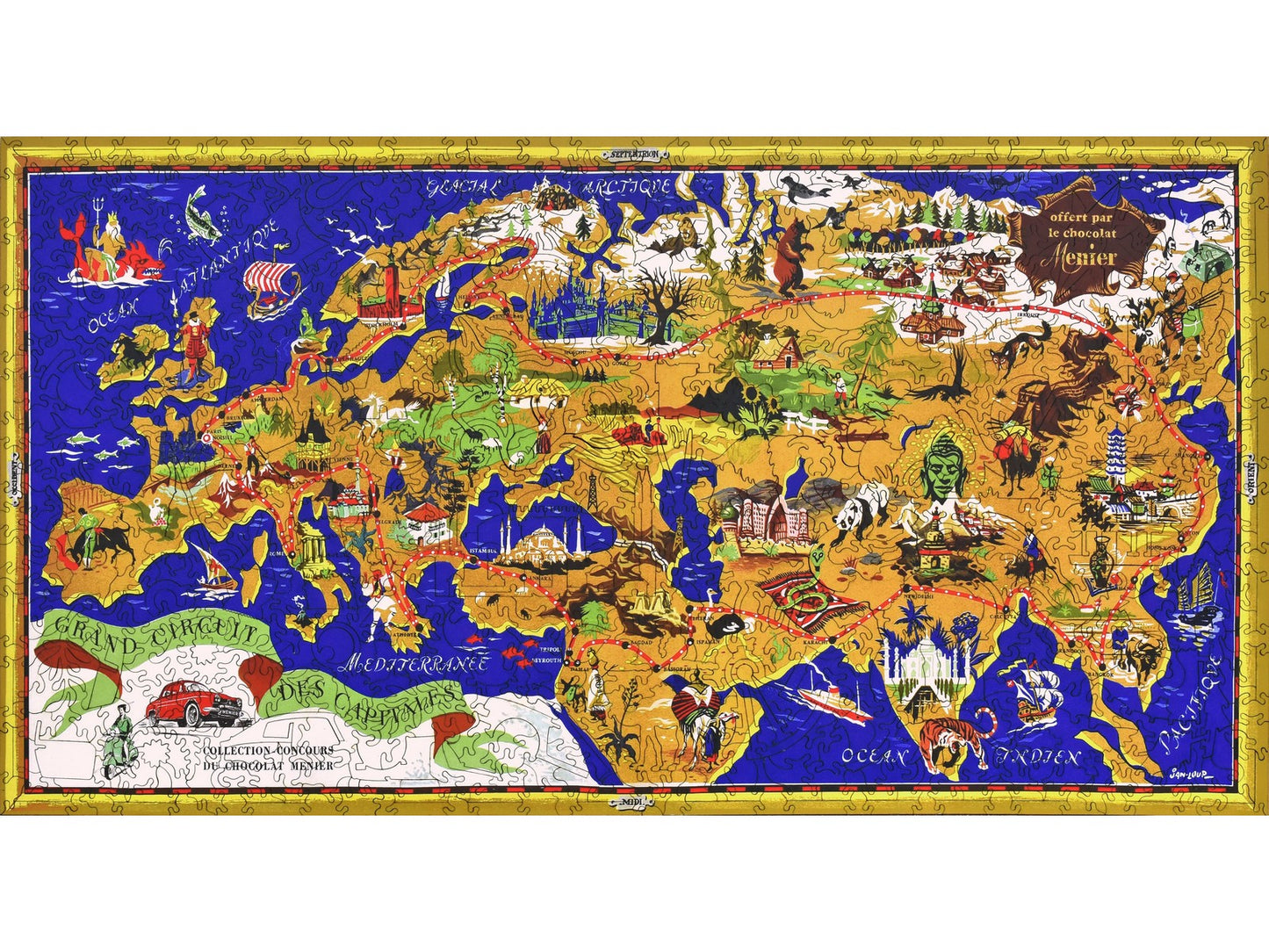 The front of the puzzle, Grand Circuit Des Capitales, with a map of Europe and Asia.