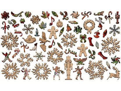 The whimsy pieces that can be found in the puzzle, Holly Jolly Christmas.