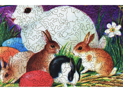 A closeup of the front of the puzzle, Hoppy Easter, showing the detail in the pieces.