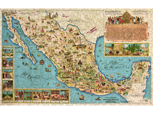 The front of the puzzle, Illustrated Map of the Republic of Mexico.