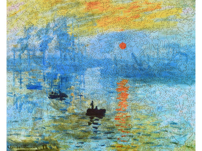 The front of the puzzle, Impression, Sunrise, which shows a harbor at sunrise.