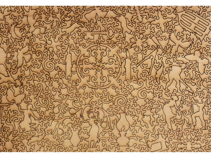 A closeup of the back of the puzzle, Interior, showing the detail in the pieces.