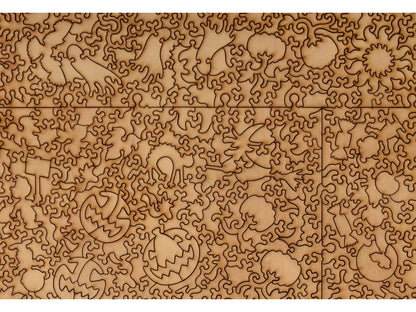 A closeup of the back of the puzzle, It's the Great Pumpkin, Charlie Brown, showing the detail in the pieces.